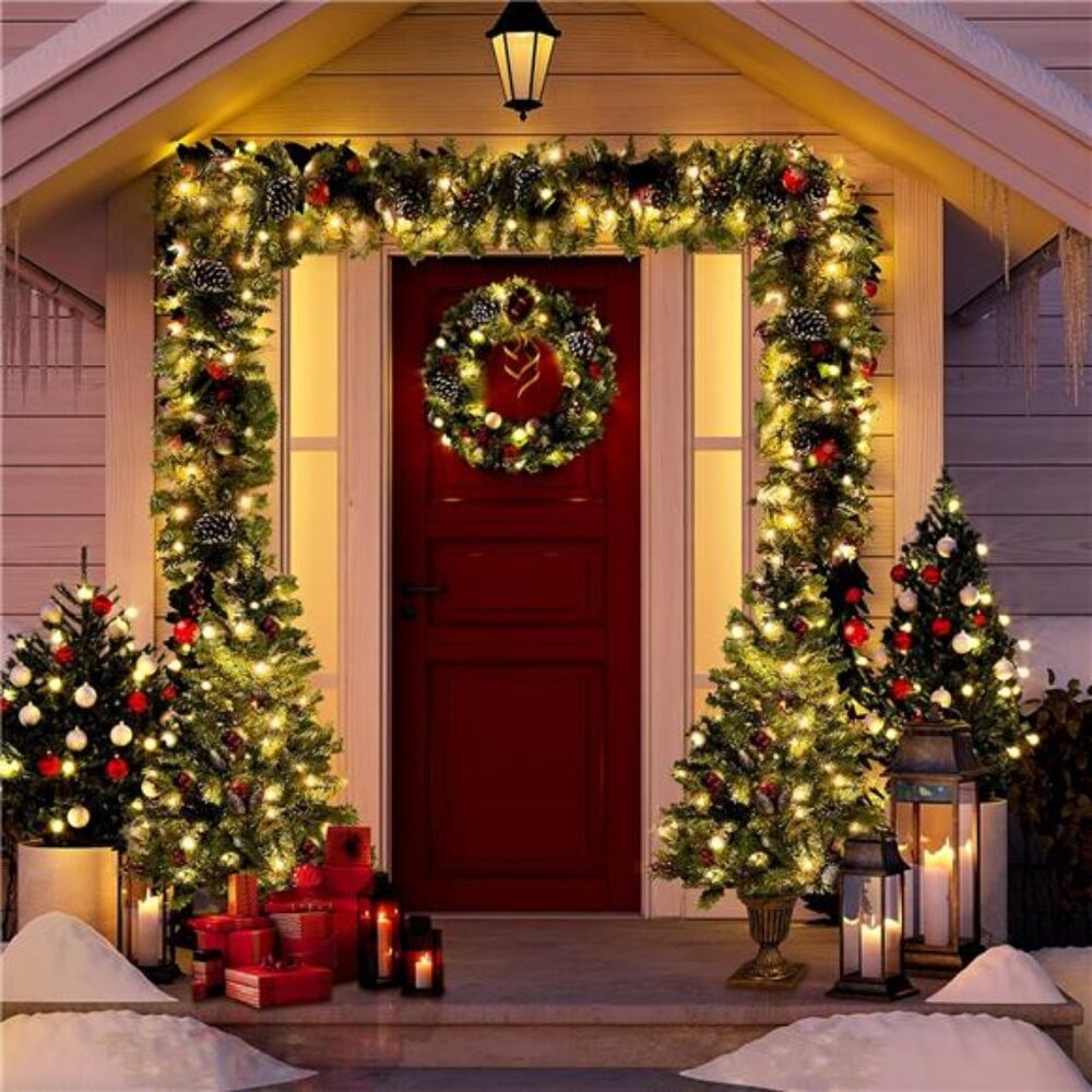 4Pcs Christmas Tree Garland Wreath Set, 2Pcs 4ft Prelit‎ Artifical Christmas